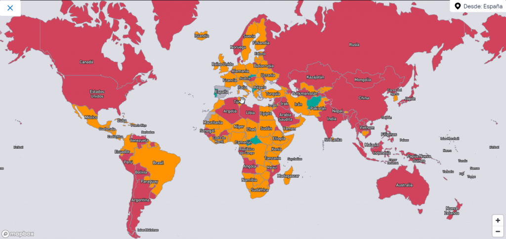 Mapa de restricciones COVID-19 para viajeros en todo el mundo
