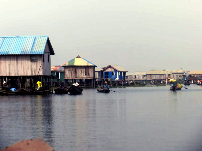 Bamboo floating houses in Ganvie