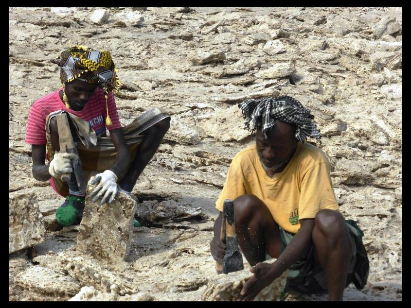 Hombres Afar trabajando la sal en el desierto de Danakil