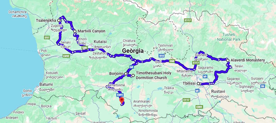 Mapa de la ruta per Geòrgia