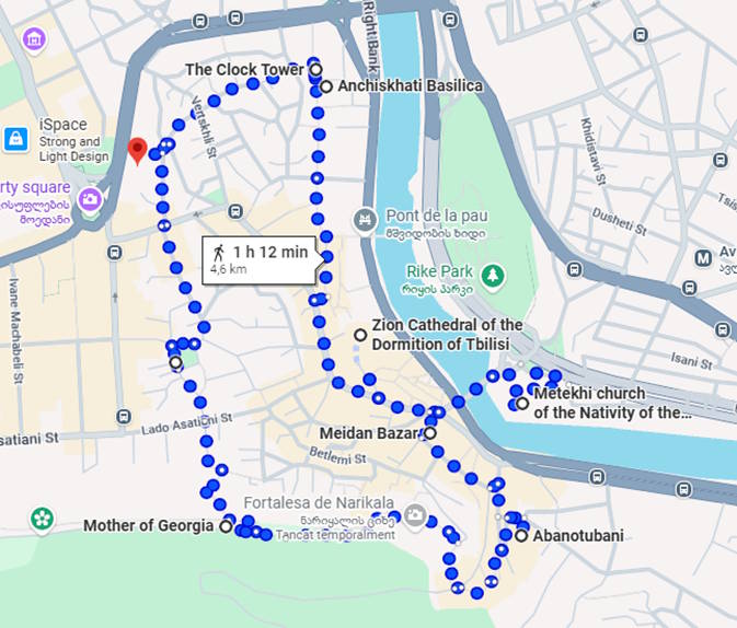 Recorregut a peu recomanat pel nucli antic de Tbilisi (Tbilisi, Geòrgia)