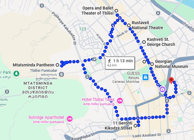 Recorregut a peu recomanat per la zona nord del nucli antic de Tbilisi (Tbilisi, Geòrgia)