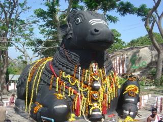 Estatua de un Toro sagrado<br />cerca del Templo de Chamundeswari 