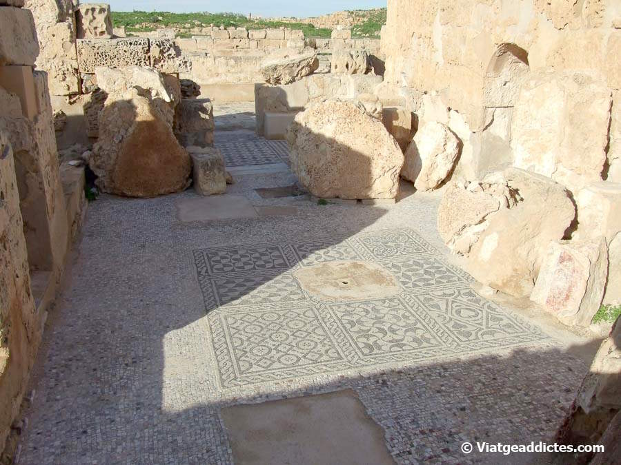 Mosaicos en los suelos de las antiguas villas de la élite romana de Sabratha