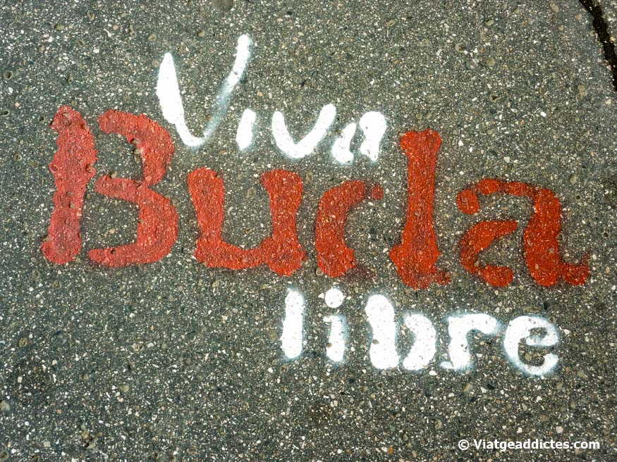 Budapest (Hungary). Curious graffiti on the pavement of a<br />street in the Buda's district of Budapest